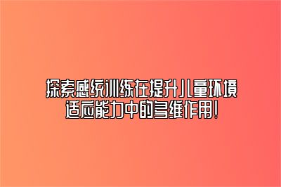 探索感统训练在提升儿童环境适应能力中的多维作用！